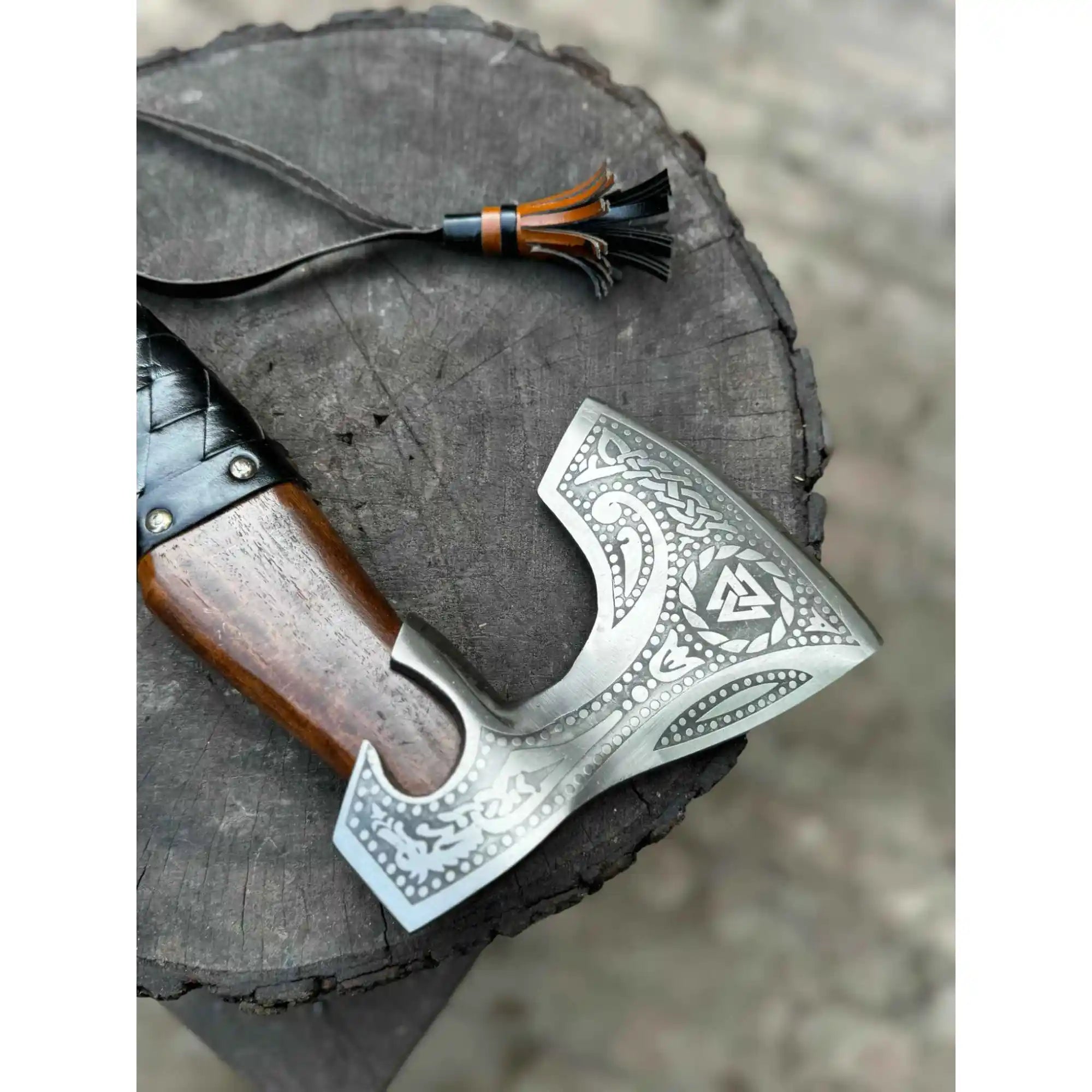 Viking Axe with Leather Wrapped Handle & Engraved Head – JW SteelCrafts