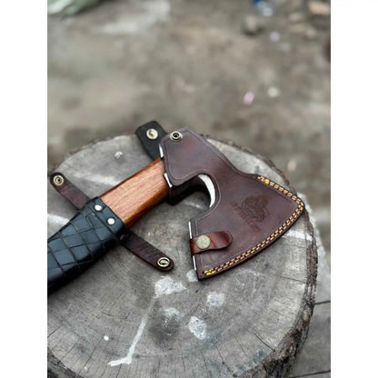 Viking Axe with Leather Wrapped Handle & Engraved Head – JW SteelCrafts