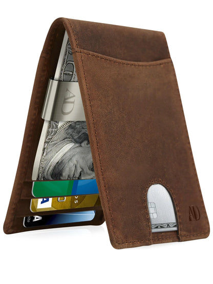 Leather Money Clip Bifold Wallet