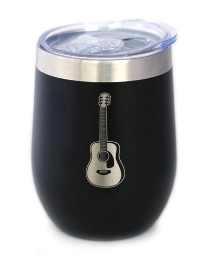 Acoustic Guitar - Wine Tumbler Glass with Sliding Lid - Stainless Steel Travel Mug - Guitarist Gifts for Women and Men Musicians