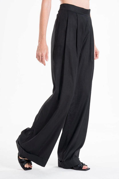 Lightweight And Breathable Deep Black Set With Maxi Button Down And Palazzo Pants