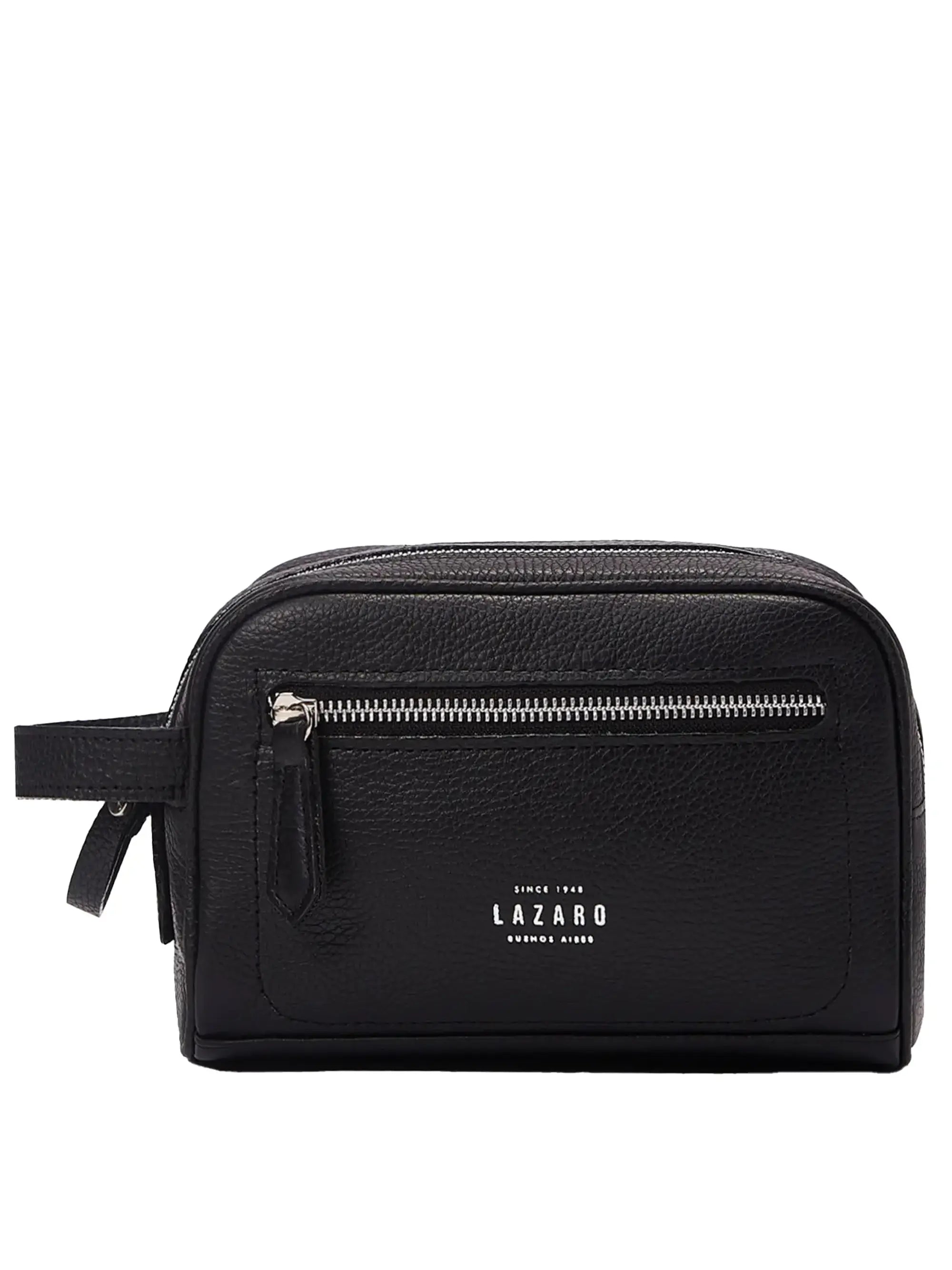 All Black Leather Toiletry Bag With Zipper