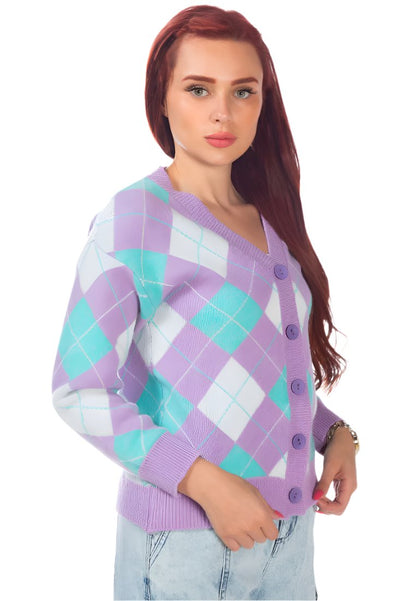 Argyle Checks Full Sleeve Cardigan