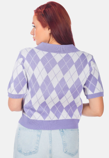 Argyle Checks Half Sleeve Cropped Cardigan