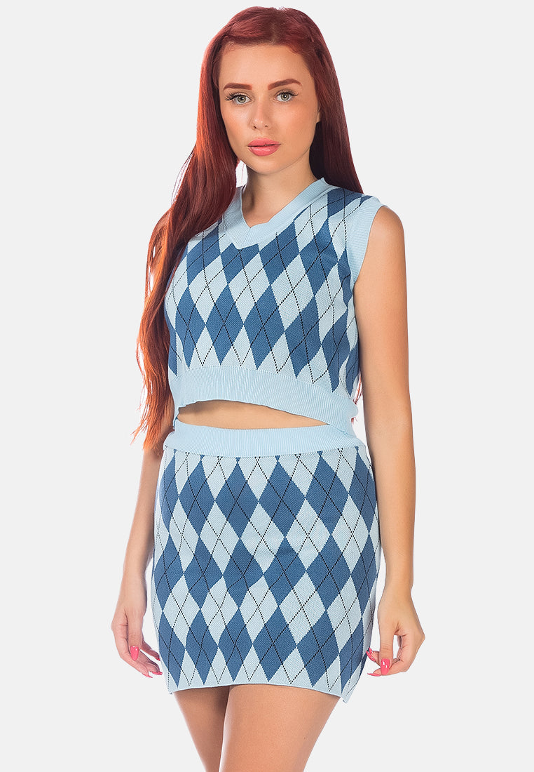 Argyle Checks Knitted Crop Top