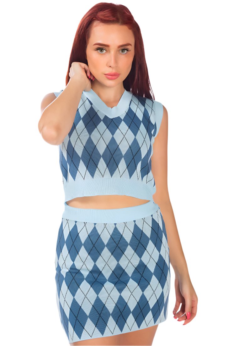 Argyle Checks Knitted Crop Top