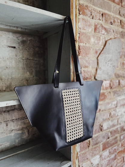 Riviera Tote Bag – Handcrafted Leather & Cane Weave Tote
