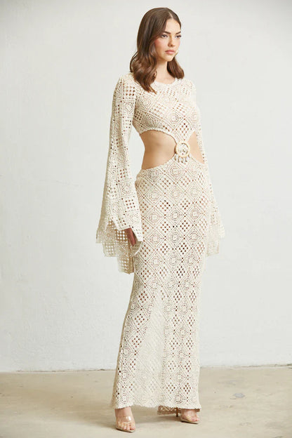 Eupheria Crochet Knit Trumpet Sleeves Dress