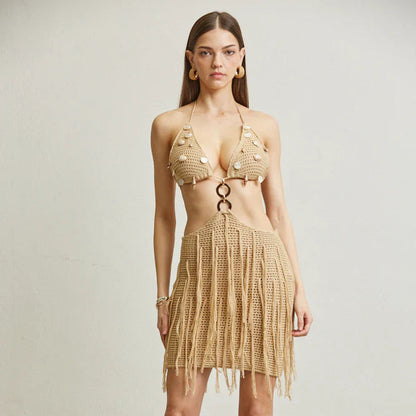 Sleek Fringe Crochet Dress