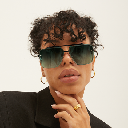 Bella - Dark Green Oversized Squared Aviators