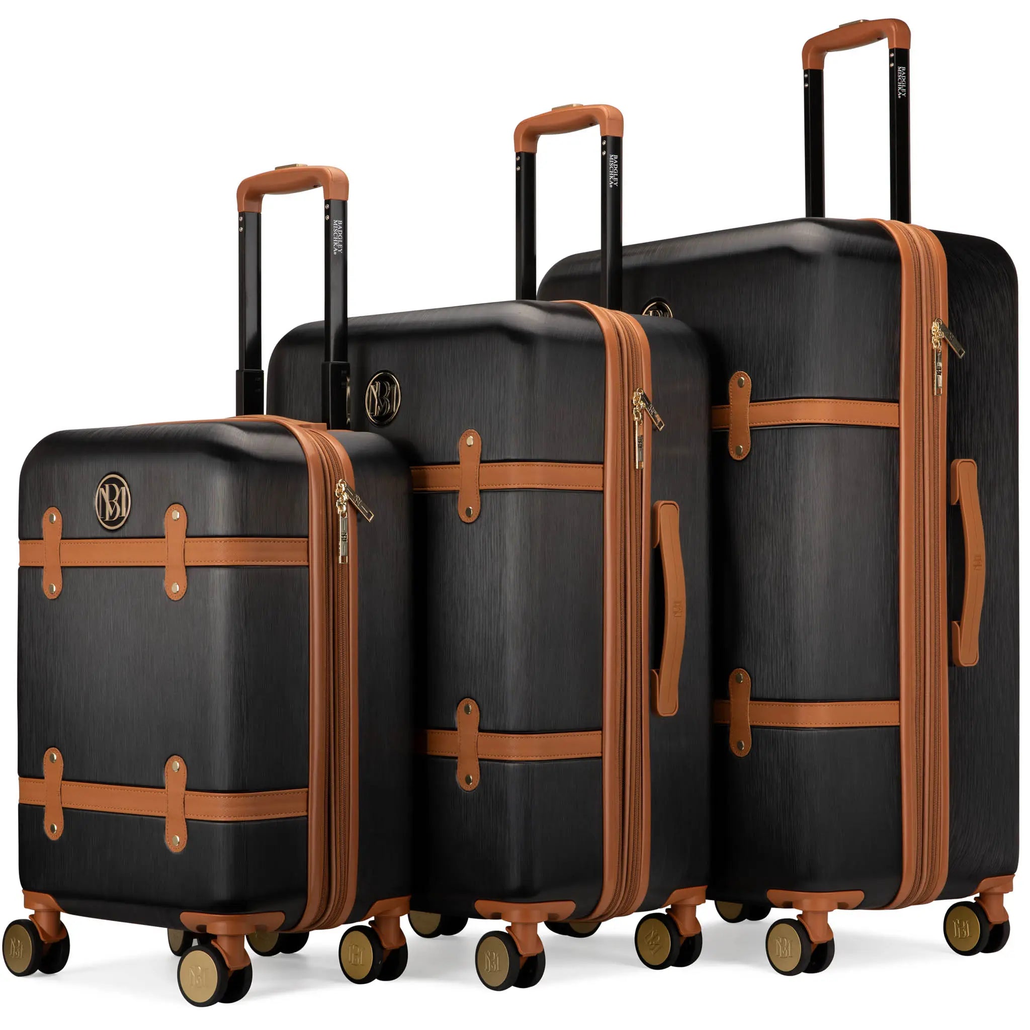 Badgley Mischka 3 Piece Expandable Polycarbonate ABS Retro Luggage Set Travellty