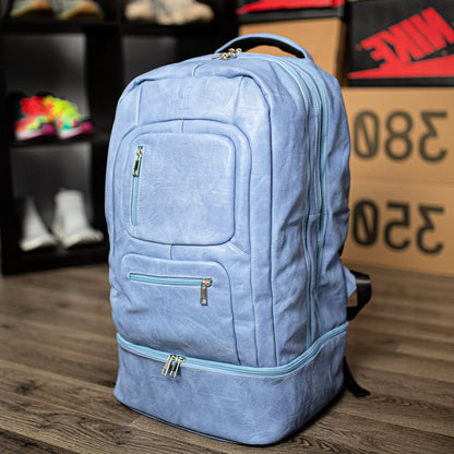 Baby Blue Leather Carry-On Backpack