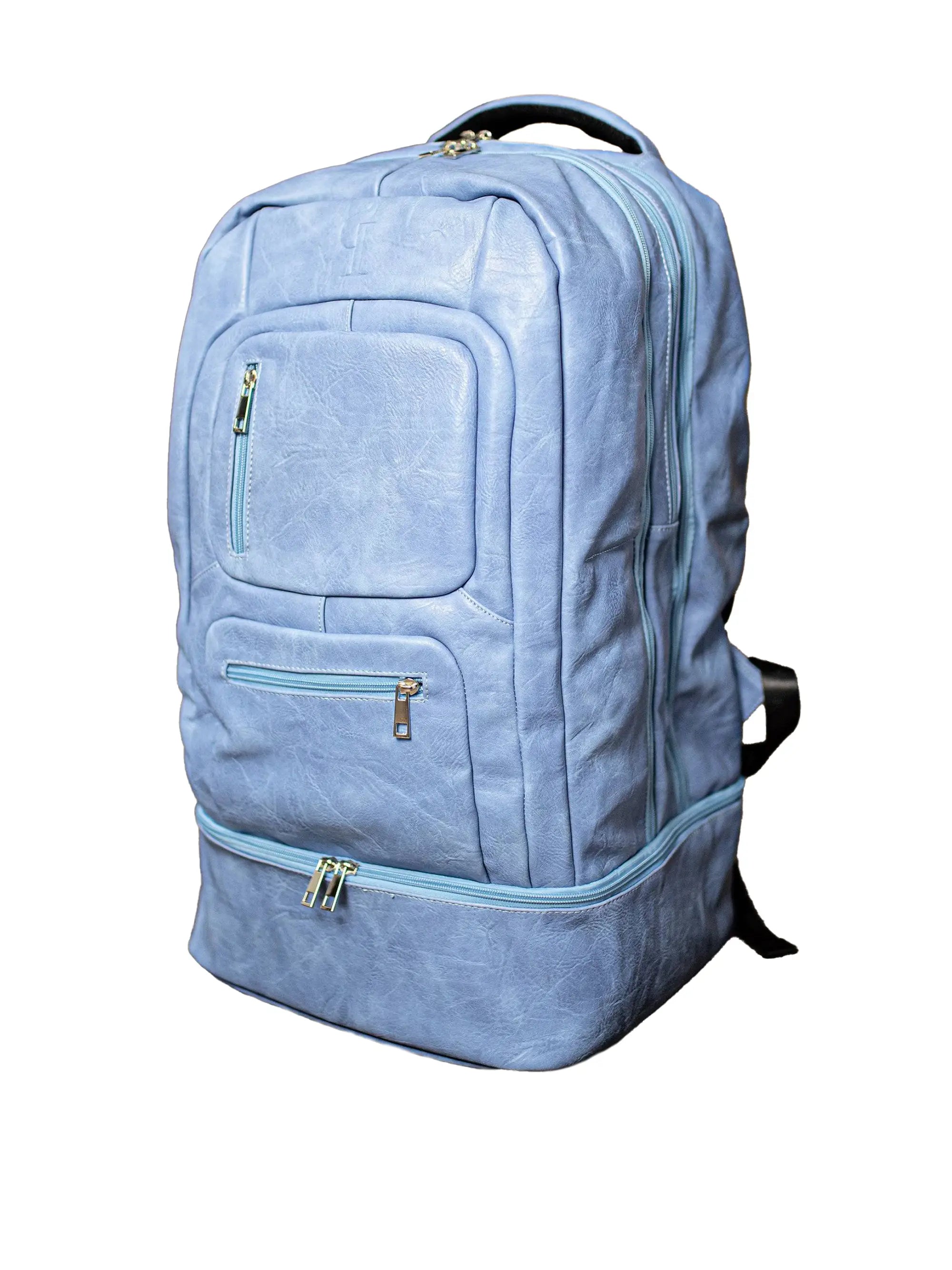 Baby Blue Leather Luxury Carry-On Backpack (Patented Signature Design)