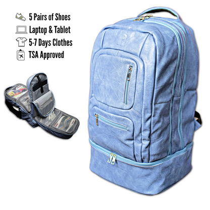 Baby Blue Leather Carry-On Backpack