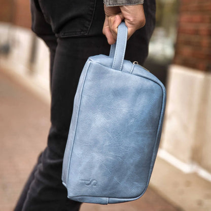 Premium Leather Toiletry Bag - Blue - Waterproof Premium Leather Toiletry Bag - Blue - Waterproof