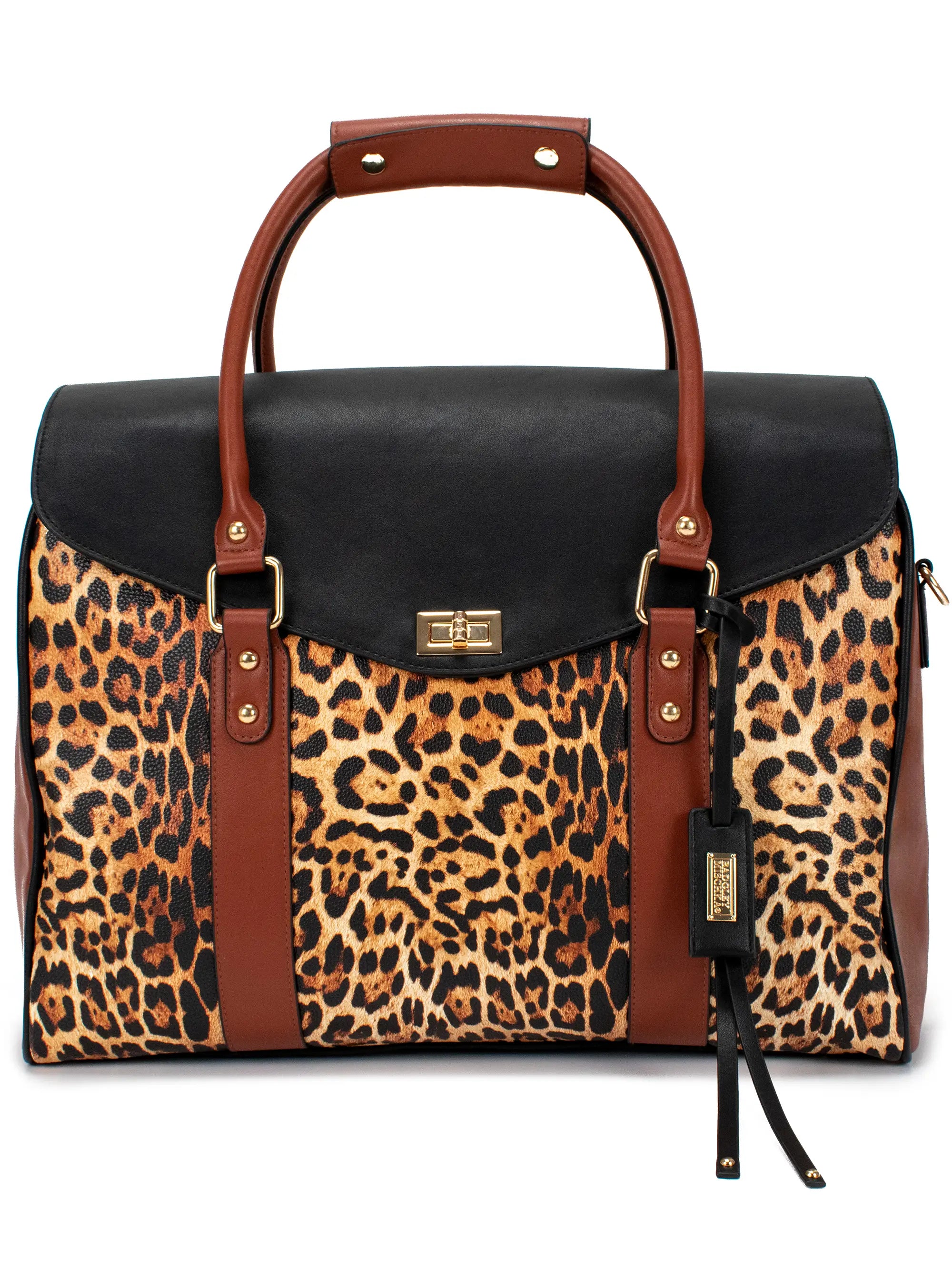 Leopard Vegan Leather Weekender Tote Bag