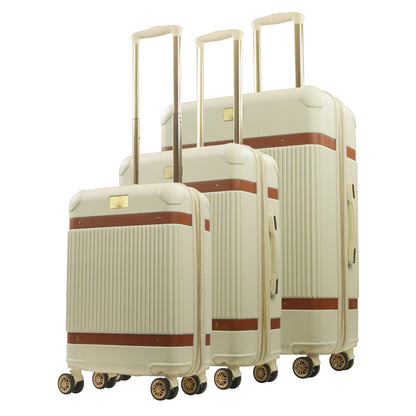 Tommy Bahama 3-Piece Beige Hard-Sided Luggage Set stripes