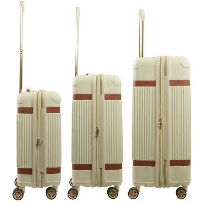 Tommy Bahama 3-Piece Beige Hard-Sided Luggage Set stripes