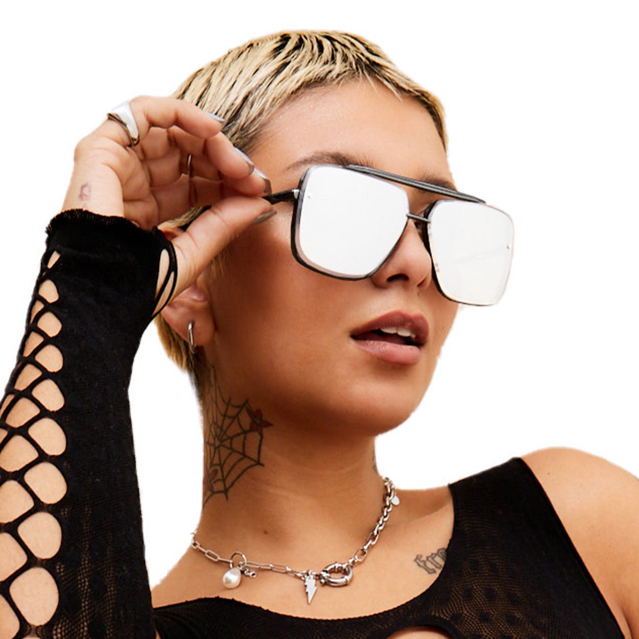 Bella -  Chrome Black Oversized Squared Aviators