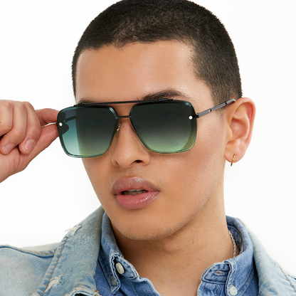 Bella - Dark Green Oversized Squared Aviators