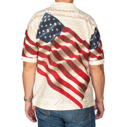 Men's Patriotic American Waving Flag 100% Cotton Polo Shirt