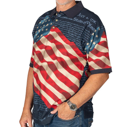 Men's Patriotic Waving American Flag 100% Cotton Polo Shirt