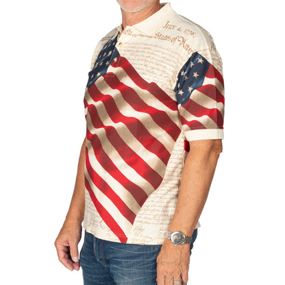 Men's Patriotic American Waving Flag 100% Cotton Polo Shirt