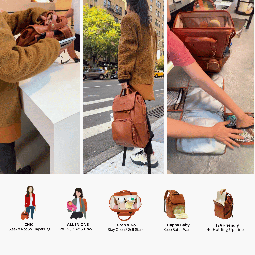 Leather Diaper Bag Backpack - La Madison™ II - Work & Play Commuter Backpack Gift Set (Limited Edition)