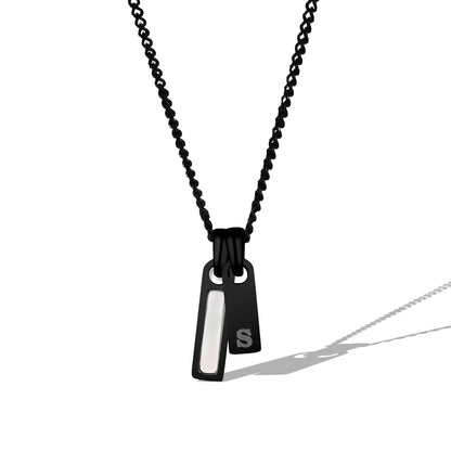 Birthstone & Initial Tag Necklace - Stealth