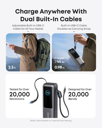 Anker Laptop Power Bank (25K, 165W, Built-In and Retractable Cables)