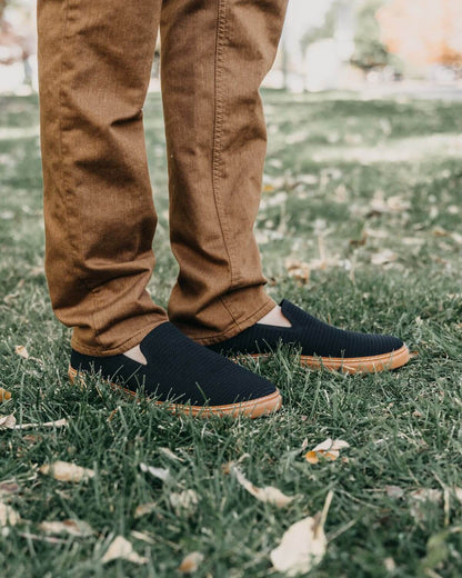 Grounding Slip-On Shoes • Black & Cognac Bamboo Knit