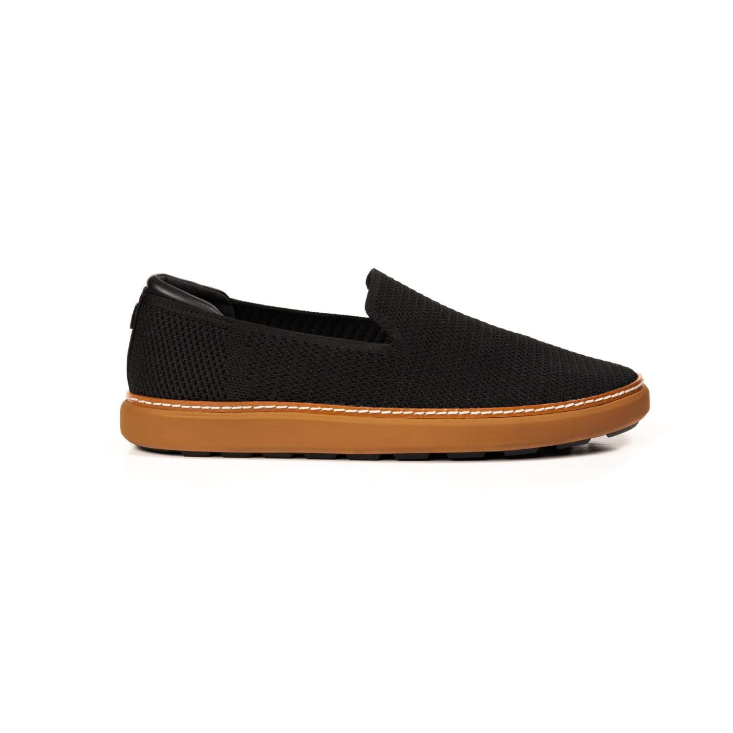 Grounding Slip-On Shoes • Black & Cognac Bamboo Knit