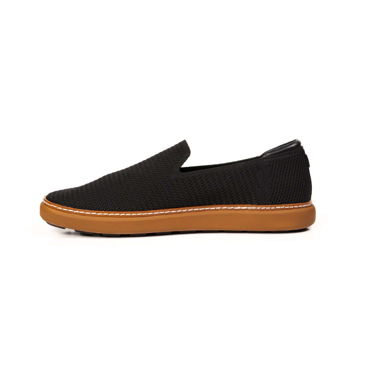 Grounding Slip-On Shoes • Black & Cognac Bamboo Knit