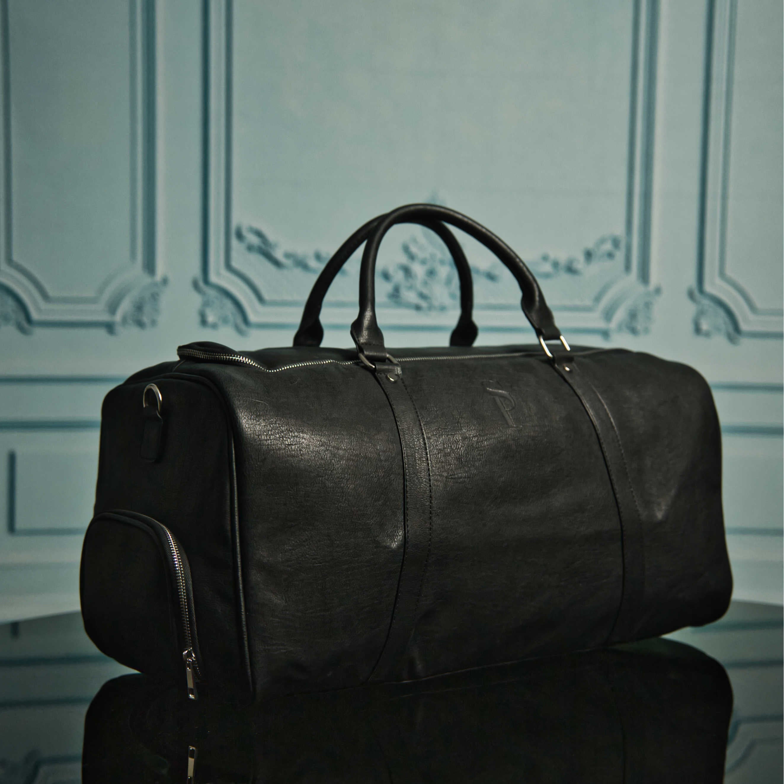 Black Leather Duffel Bag