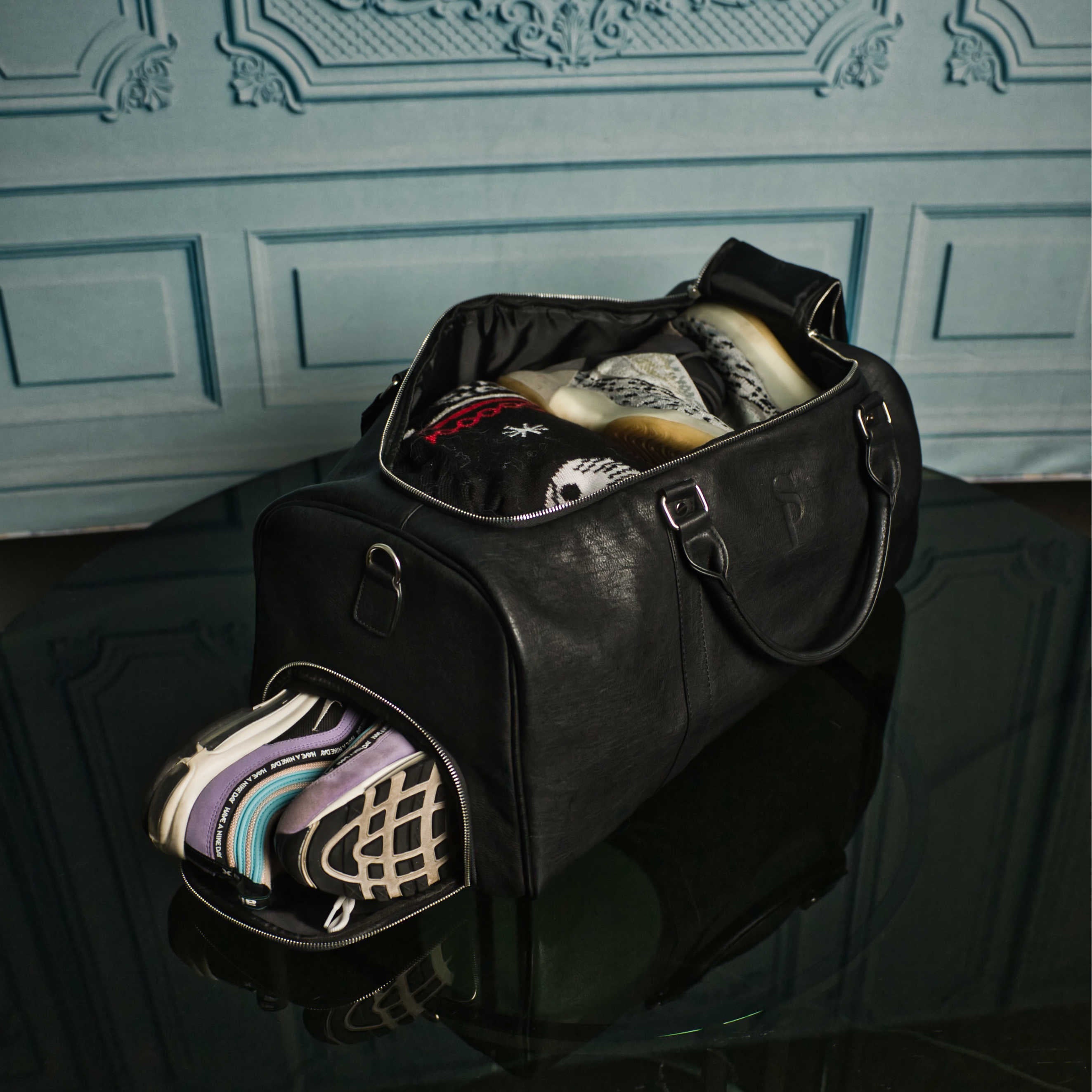 Black Leather Duffel Bag