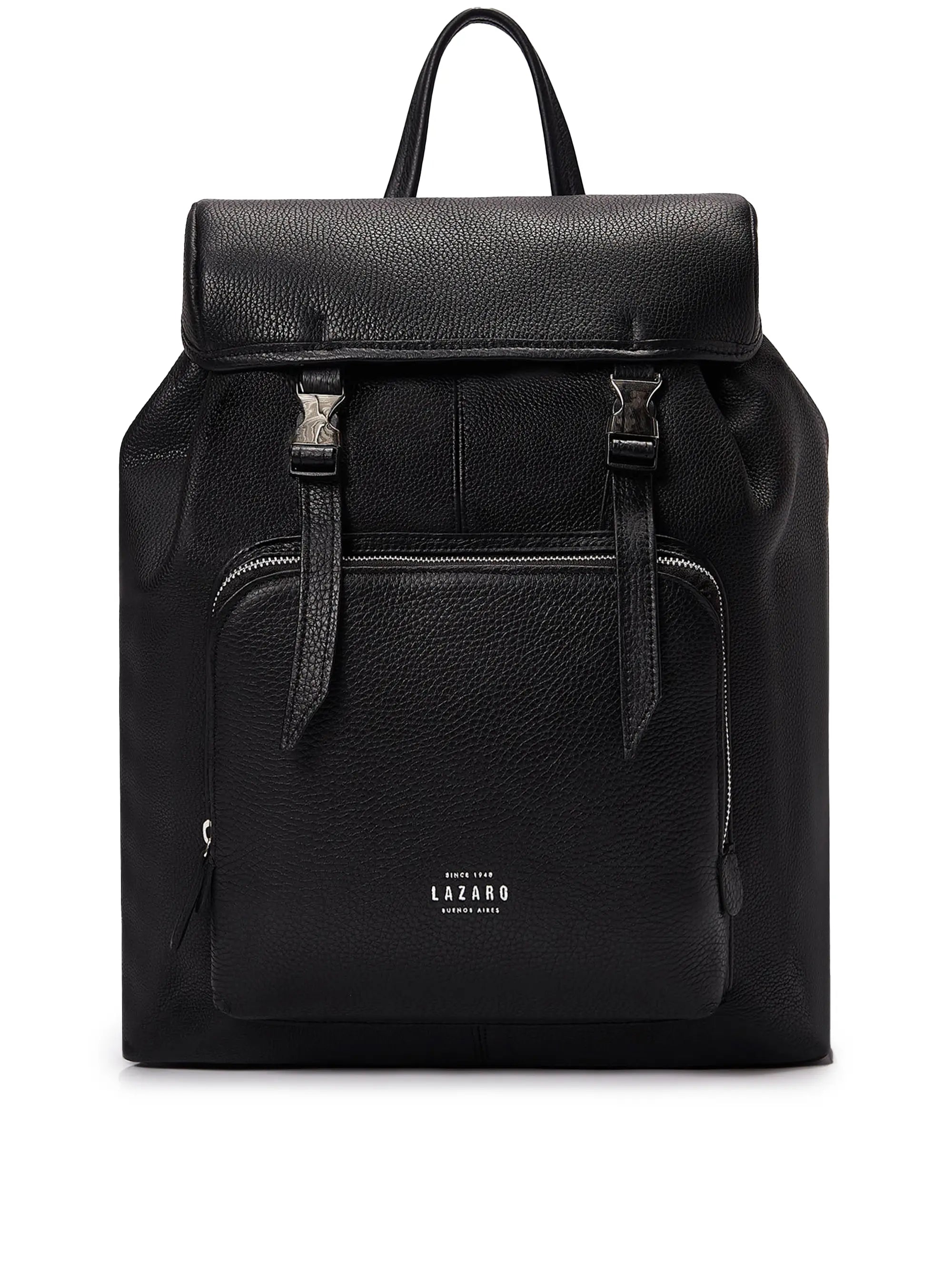 Black Large Leather Backpack With Buckle Closure