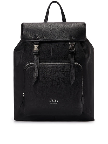 Black Large Leather Backpack With Buckle Closure