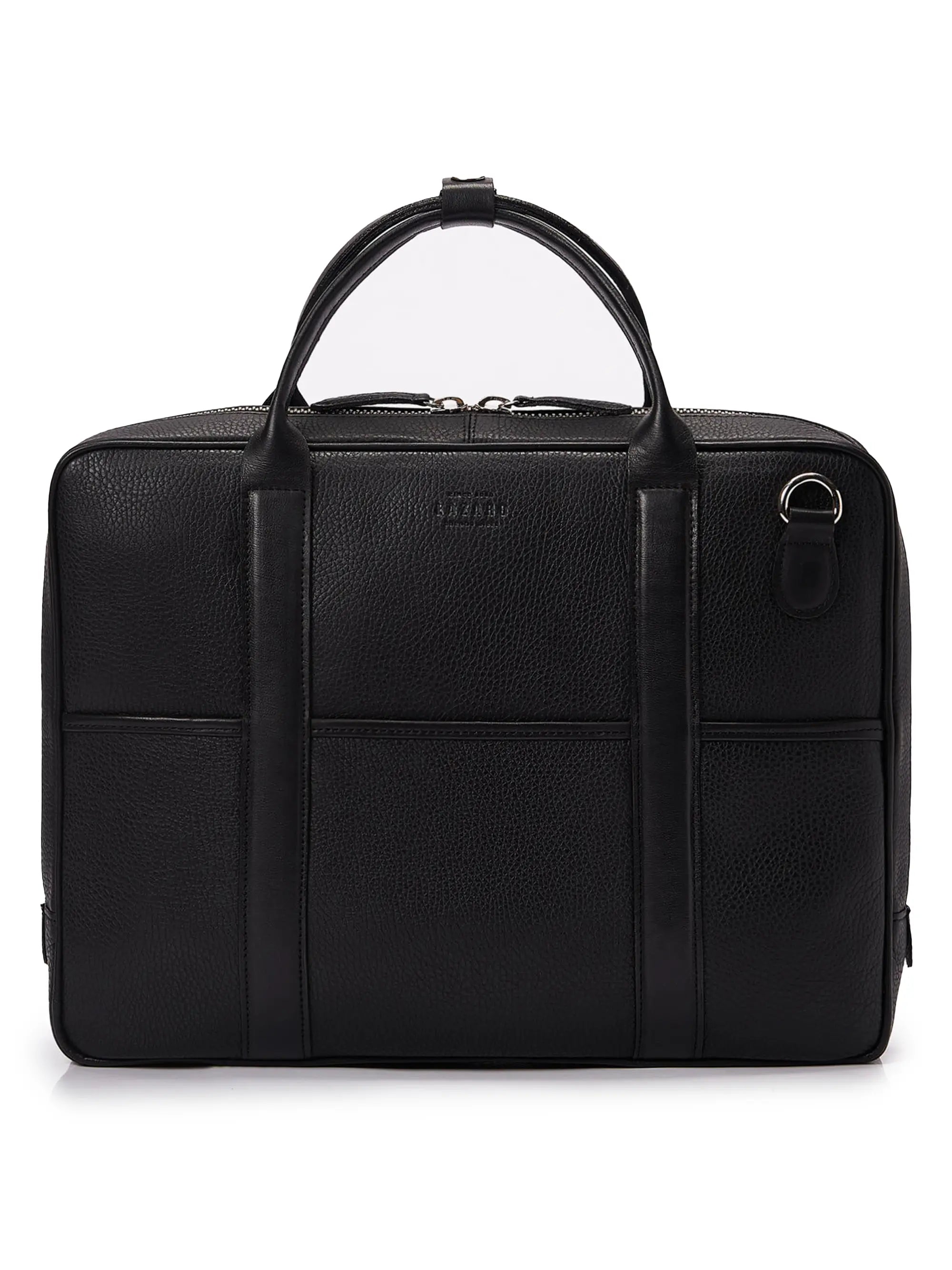 Black Leather Business Briefcase With Laptop Compartment