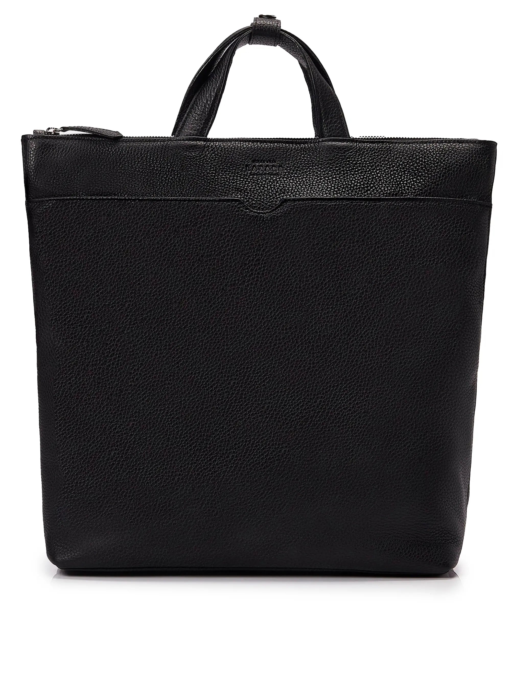 Black Leather Minimalist Tote Backpack