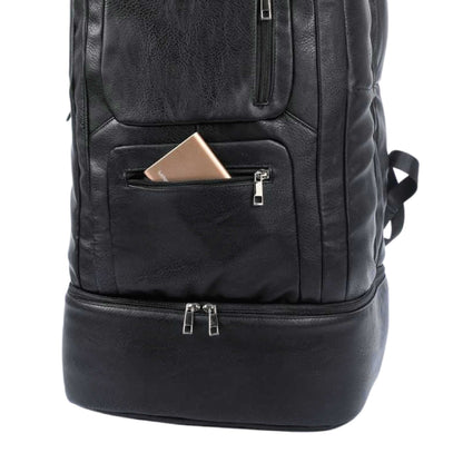 Black Leather Patented Carry On Backpack