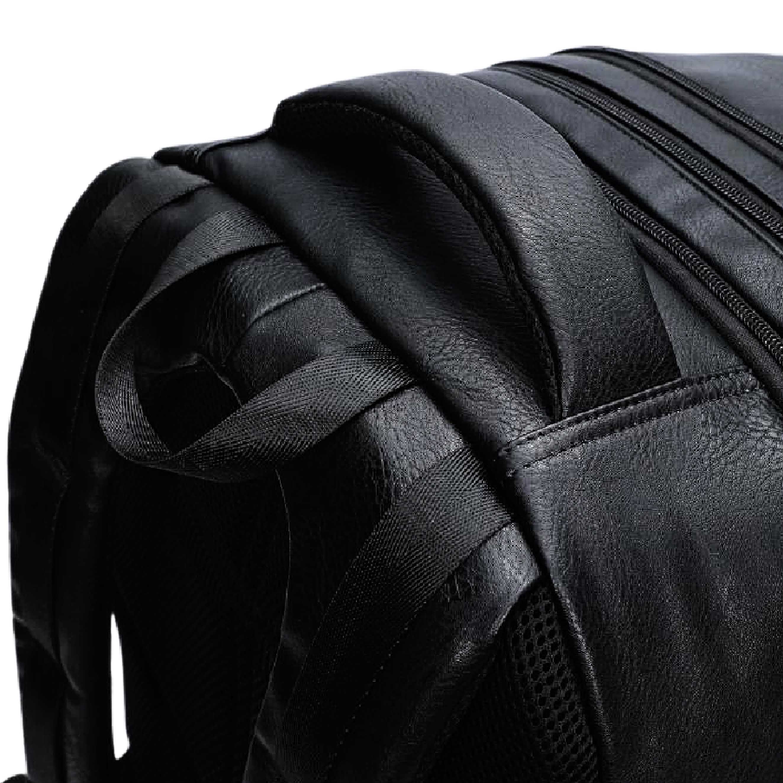 Black Leather Patented Carry On Backpack