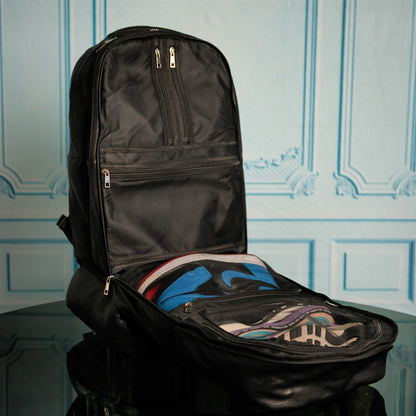 Black Leather Patented Carry On Backpack