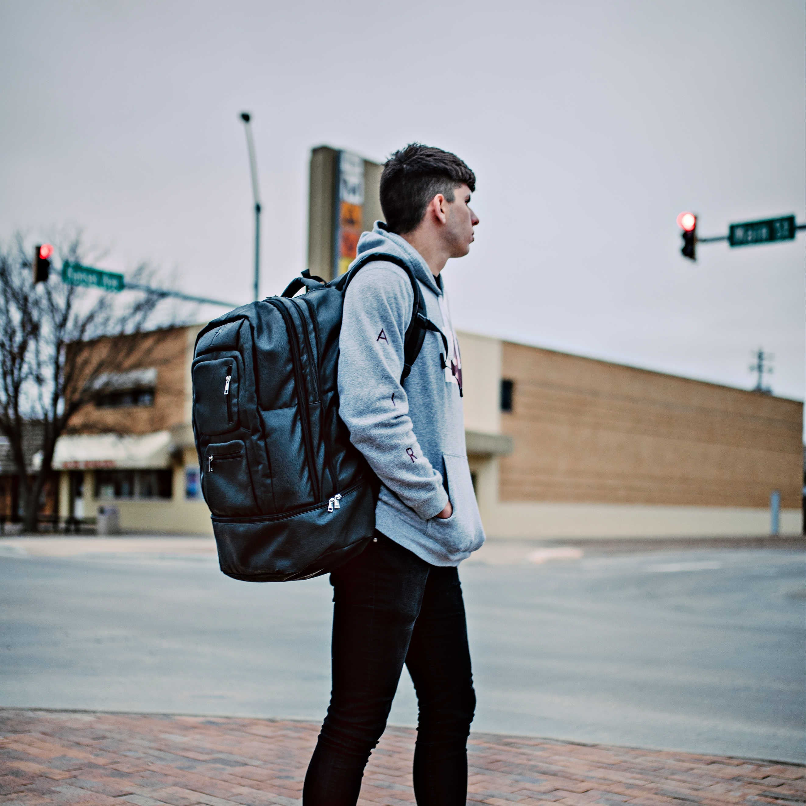 Black Leather Patented Carry On Backpack