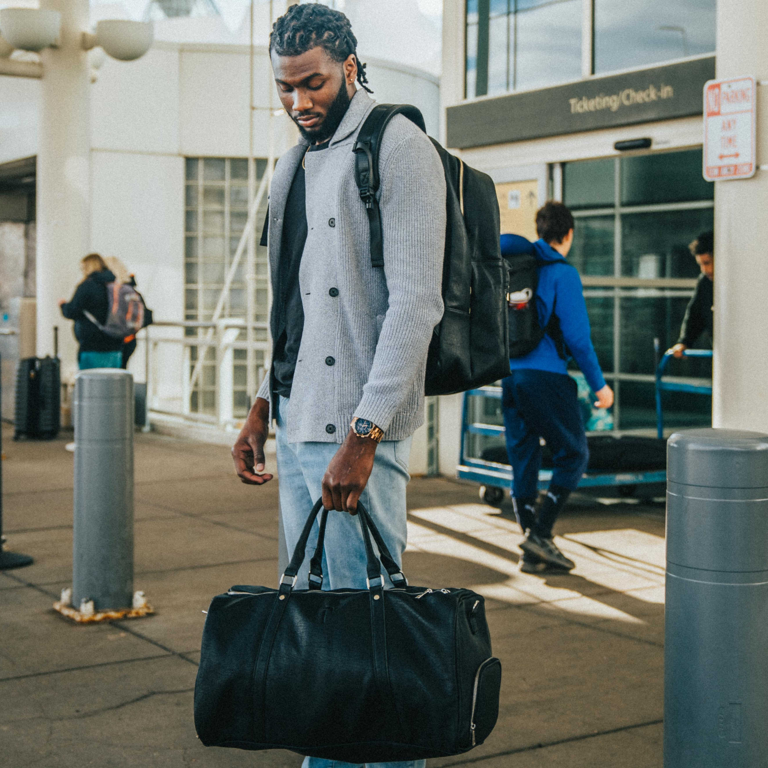 Black Leather Duffel Bag