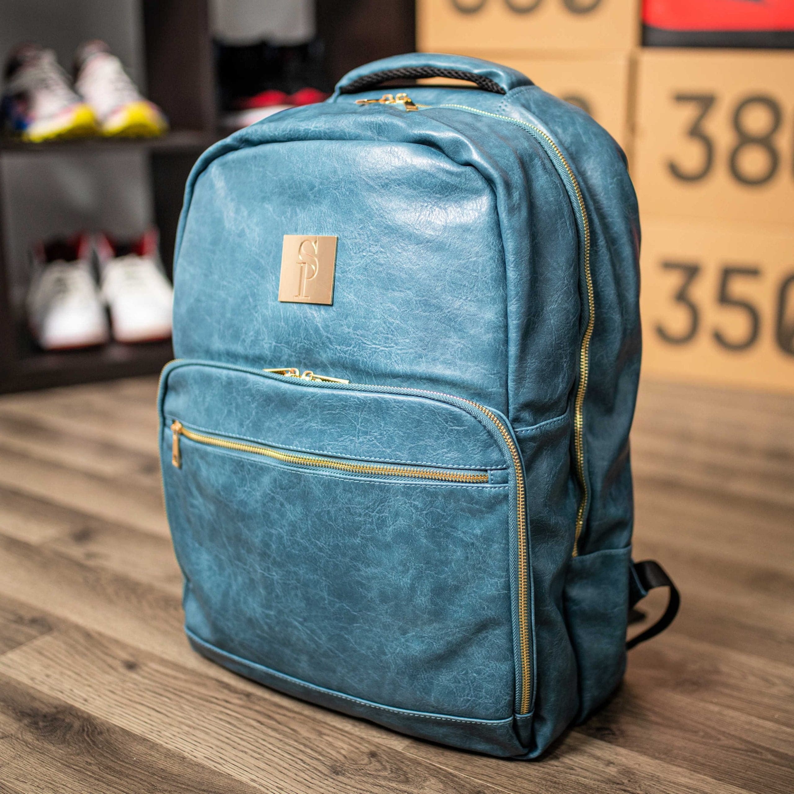 Blue Tumbled Luciano Leather Commuter Bag