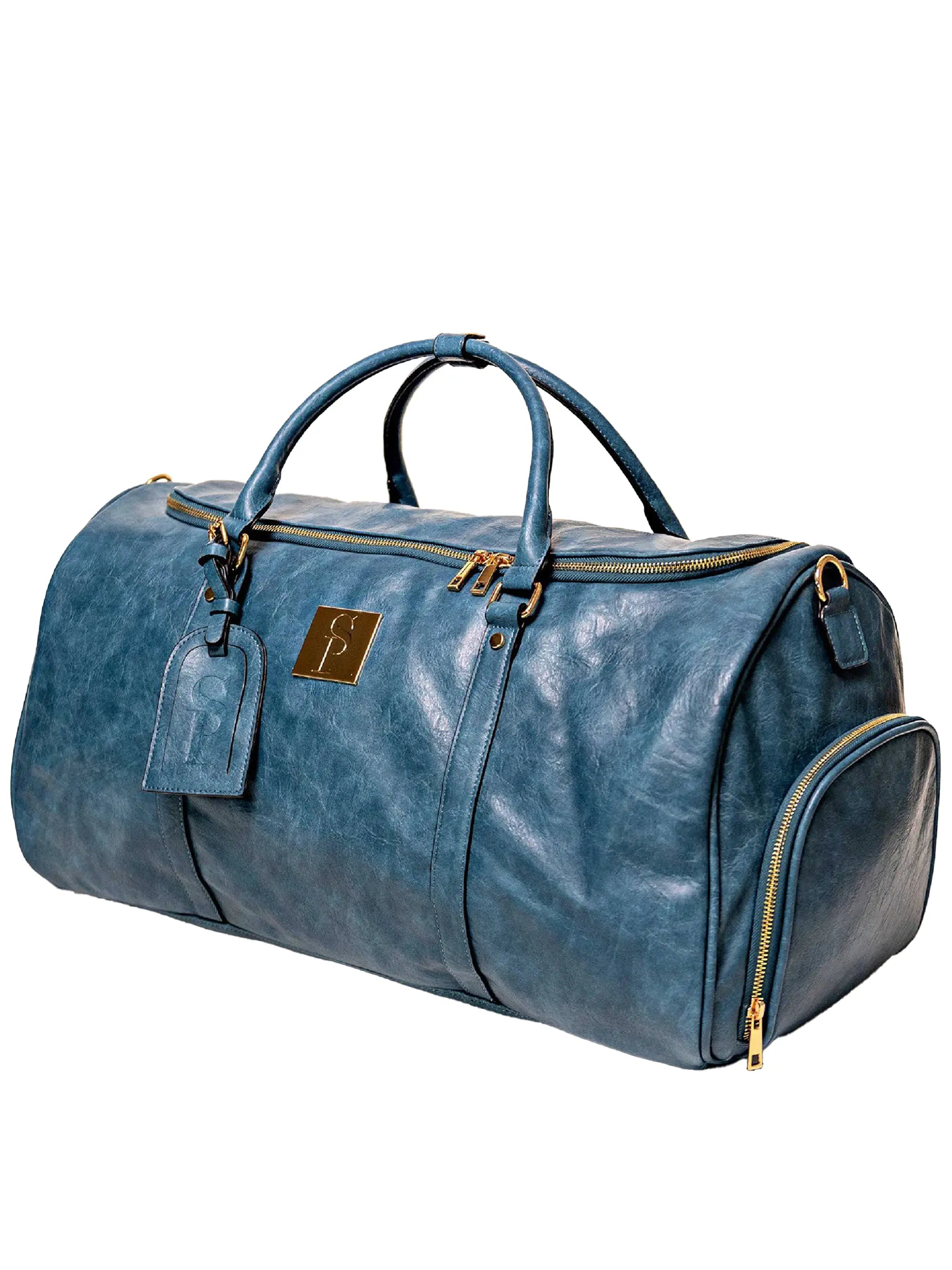 Blue Tumbled Luciano Leather Duffle Bag (New Weekender Design)