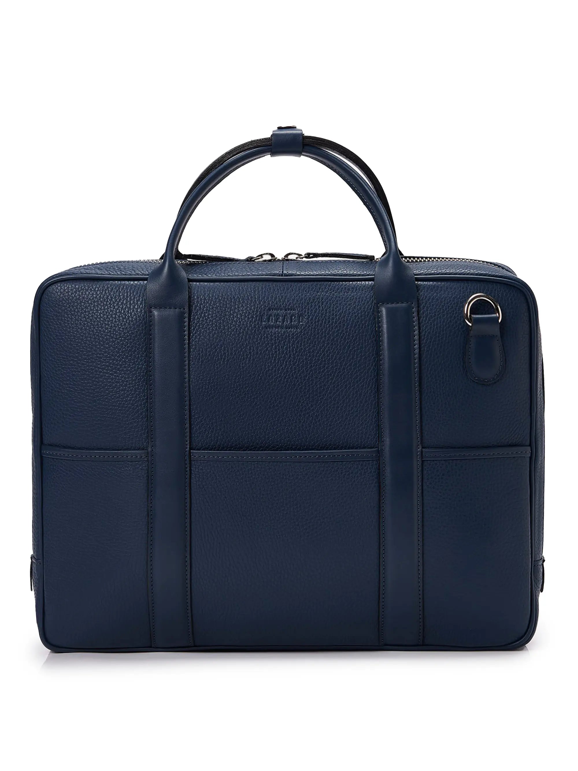 Blue Leather Business Briefcase With Laptop Compartment