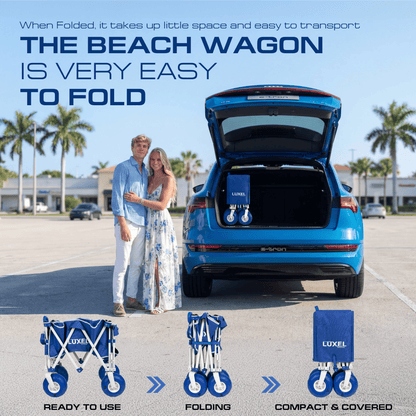 Beach Wagon Cart with Big Wheels – Foldable Utility Wagon Blue