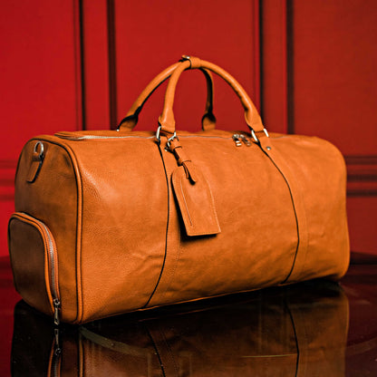Brown Tumbled Leather Duffel Bag