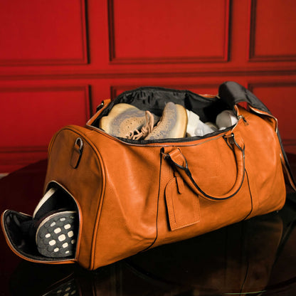 Brown Tumbled Leather Duffel Bag